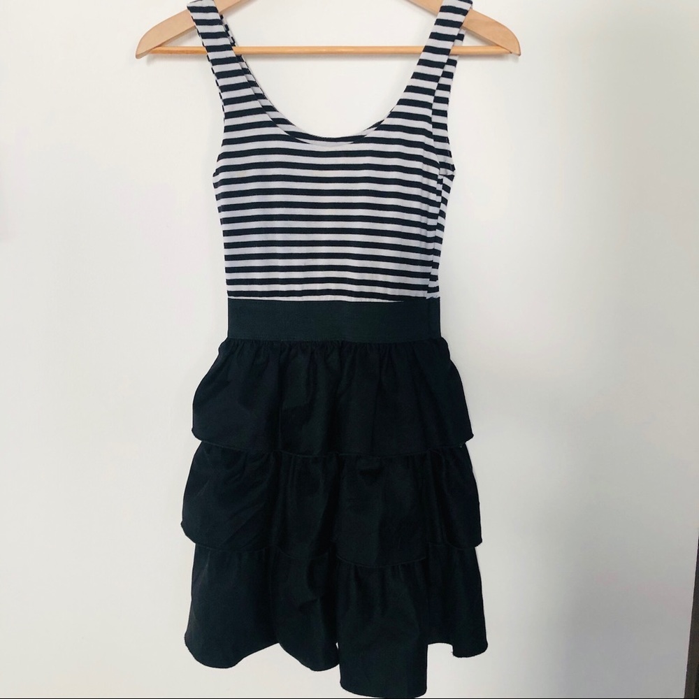 Black and White Stripe and Ruffle Mini Dress in XS